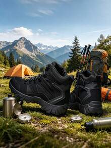 高品質登山靴 時尚戰術靴 男士運動戶外登山鞋 厚底耐磨高品質靴 冬季戶外雪地靴 耐穿防滑登山鞋 秋冬男士高筒靴 男士戶外登山鞋 男士騎行靴（非對稱迷彩圖案可能略有色差，無品質問題） - 黑色702 - 查看 3
