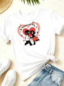 Camiseta de cuello de tulación de la línea sobredimension de las mujeres - camiseta de manga corta suave y transpirable, ropa cajera de uste suelto Y2K adecu para el hogar, vies, S | Camiseta de  lavable a la máquinara el día de San Valentín y el regalo de Pascua (sin acolo de pecho) - Blanco - Ver 2