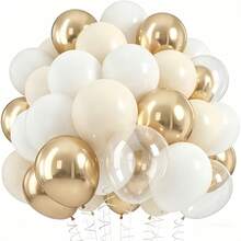 Set de 48 piezas/24 piezas de globos de látex blancos, champán, dorado metálico y transparentes de 10 pulgadas, kit de arco de globos adecuado para bodas, duchas nupciales, cumpleaños, aniversarios, bautizos y decoración de fiestas - Multicolor - Ver 1