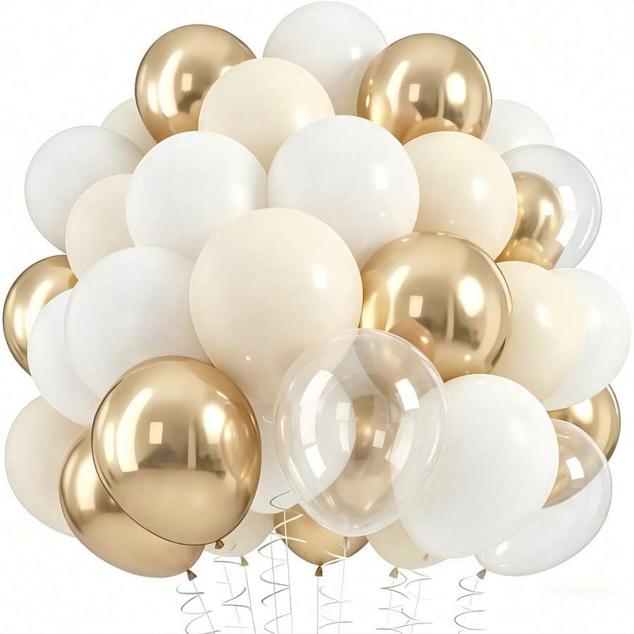 Set de 48 piezas/24 piezas de globos de látex blancos, champán, dorado metálico y transparentes de 10 pulgadas, kit de arco de globos adecuado para bodas, duchas nupciales, cumpleaños, aniversarios, bautizos y decoración de fiestas - Multicolor - Ver 1