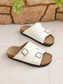 Sandal Anak-Anak Warna Putih Bahan Suede Imitasi dengan Gesper yang Dapat Diatur, Sandal Selop Terbuka yang Bernapas, Sandal Anti Selip untuk Luar Ruangan/Pantai/Dalam Ruangan - Putih - View 6