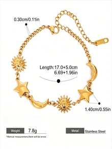 YUNCHUN 1 pieza Tobillera con elemento vintage de sol, adecuada para vacaciones, viajes, festivales, vacaciones en la playa, accesorios de joyería, elementos de sol, luna y estrellas, adecuada para regalos del Día de San Valentín, Día de la Madre - Dorado - Ver 7