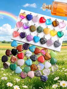 10/30 Peças Pingentes de Cristal Natural, 20mm, Pingente em Forma de Coração de Pedra Mista, Decoração de Quartzo Esculpido em Pedra Preciosa, Estilo Boêmio, Para Fabricação de Joias, Acessórios de Colar e Pulseira DIY, Presentes de Feriado, Design Versátil de Outono - Pingente em forma de coração - Visão 6