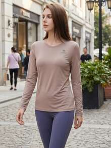 CAMEL CROWN Damen Outdoor Schnell-Trocknend T-Shirt, leicht, atmungsaktiv, feuchtigkeitsableitend, kühlend, UV-Schutz Rundhals T-Shirt für den Sommer - Milchkaffee - Übersicht 6
