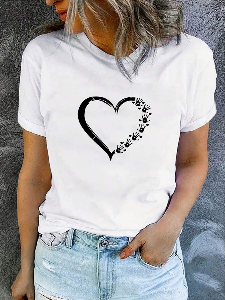 Camiseta Mujer Estampado Palmera Primavera Verano Casual Suelta Cuello Redondo Manga Corta - Blanco - Ver 1
