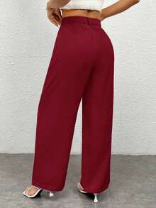 Pantalones anchos de unicolor informal para mujeres - Burdeos - Ver 2