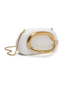 Classic Round Box Clutch Bag, Mini Vintage Metal Handle & Chain Shoulder Bag - White - View 4