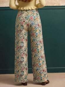 Pantalones anchos de cintura alta con estampado floral jacquard de estilo vintage para otoño e invierno - Multicolor - Ver 4