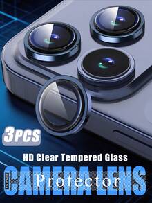 MIGAE 3pcs - (Blue) 18 Pro/18 Pro Max/17 Pro/17 Pro Max Camera Lens Protector, 1:1 Original Camera Lens Protector, 9H Tempered Glass Anti-Explosion, Original Metal Style Ring, High Definition Anti-Scratch Lens Cover, Easter, Spring, Summer, Phone Accessories, Suitable For Phone Cases - Navy Blue - View 7
