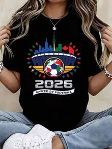 2026 World Cup "United By Football" T-Shirt With Stadium And Flag Design In Gray For Sports And Event Fans - White - View 1