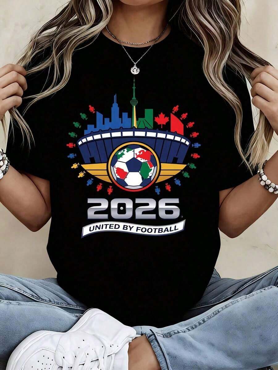 2026 World Cup "United By Football" T-Shirt With Stadium And Flag Design In Gray For Sports And Event Fans - White - View 1