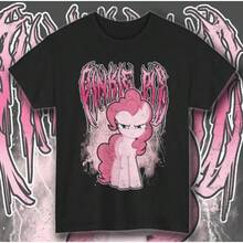 Camiseta de Algodón 100% con Diseño de Pinkie Pie ( - Estilo Gótico) , Corte Amplio, Ideal para Hombres y Mujeres Fans de Animación y Estética Alternativa.Perfecta para Uso Cotidiano, Eventos de Fandom o Estilos Urbanos, Confortable y Estil - Negro - Ver 2