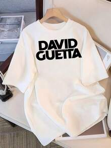 2026 T-shirt, David Guetta T-shirt med djärv logotyp, Överdimensionerad casual T-shirt för EDM-fans, Retro bootleg-stil K-Pop Idol oversized T-shirt, Vintage grafiskt tryck T-shirt, Kortärmad casual topp, K-pop fanmerchandise, Svart streetwear-T-shirt för fans, Vintage K-Pop Star grafisk T-shirt, Kortärmad oversized T-shirt med retro bokstävertryck, Svart casual rund halsringning, Present till streetwear-idolfans, Bekväm löst sittande T-shirt i bomullsblandning för kvinnor och män. - Vitt - Visa 5
