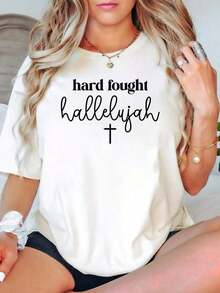 Estilo Oversize para Mujer, Camiseta "Hallelujá" de Gran Impacto, Camiseta de Fe Cristiana, Camiseta Religiosa Inspiradora, Camiseta Espiritual Motivadora, Camiseta con Versículo Bíblico, Camiseta de Inspiración Religiosa, Camiseta Holgada para Mujer, Perfecta para Fiestas Navideñas o para Regalar, Suave y Cómoda - Negro - Ver 7