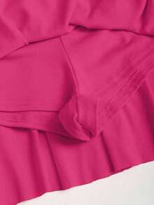 Conjunto de top de tirantes y minifalda plisada y con decoración de flores metálicas para mujer, ideal para el verano - Rosa Fucsia - Ver 8