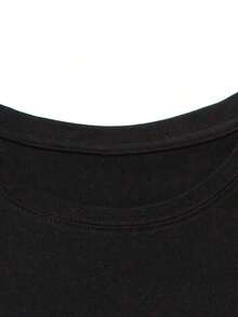 Camiseta sencilla y versátil con estampado de eslogan, camiseta de mujer con estampado de letras, adecuada para primavera y verano, camiseta de algodón puro. - Negro - Ver 4
