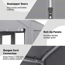 Beaully Heavy Duty Carport Canopy With Front Doors & Roll-Up Side Openings, 200gsm PE Tarp Car Shelter Tent, Ventilation Windows Vehicle Canopy, Weather-Resistant Portable Car Canopy,Gray - Gray - View 3