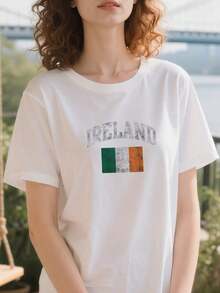 Graphic Print Women's T-Shirt, Lightweight Cotton, Summer, Vintage-Ireland-Irish-Flag-Green-St. Patrick's-Day-Oversize T-Shirt, 100% Pure Cotton - 白色 - 查看 4