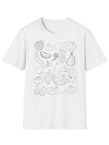 Fruit Market Strawberry T-Shirt, Unisex Summer T-Shirt, Casual Wear, Gift For Fruit Lovers, Outdoor Style, Spring-Summer Fashion, Unisex Vintage-Retro Style Loose Cotton Short Sleeve T-Shirt With Round Neck, Women's Blouses, Women's T-Shirts, Casual Blouses For Ladies. - 白色 5 - 查看 1