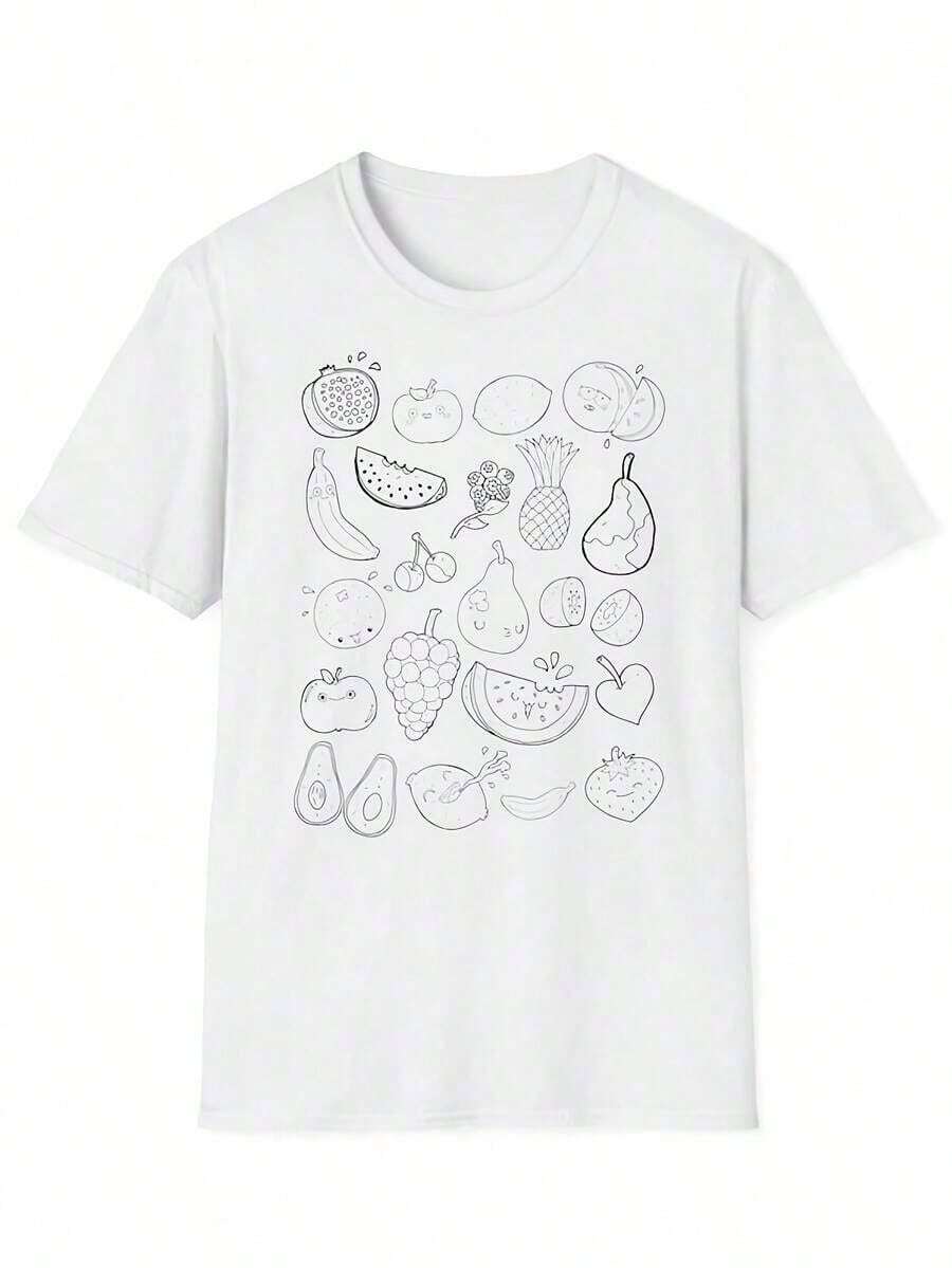 Fruit Market Strawberry T-Shirt, Unisex Summer T-Shirt, Casual Wear, Gift For Fruit Lovers, Outdoor Style, Spring-Summer Fashion, Unisex Vintage-Retro Style Loose Cotton Short Sleeve T-Shirt With Round Neck, Women's Blouses, Women's T-Shirts, Casual Blouses For Ladies. - 白色 5 - 查看 1