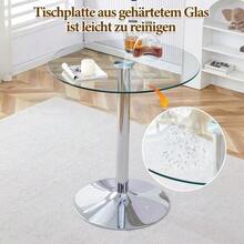 Modular Bar Set: Round Glass Table, 89 Cm In Diameter + 2 Bar Stools With Silver Legs. • Transparent Appearance • Versatile Use • Creates A Feeling Of Spaciousness And Optimizes Space. - Gold - View 7