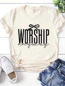Limited Edition Women's Lightweight And Breathable Cotton Crew Neck Sweater, Casual And Comfortable, Perfect For Worship. Lightweight Cotton. - 杏色 - 查看 12