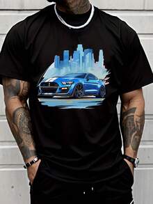 Unisex T-Shirt, Black. Features: Casual, Short Sleeves, Design With A Sporty, Car, Cityscape Pattern. Perfect For Men's Street Style And Everyday Wear. Also Suitable For Women's Clothing, Blouses, Tops, And T-Shirts. Regular Fit. Daily Casual Set. Regular Fit. Daily Casual. Graphic Print. Sporty Casual Set. - 黑色 - 查看 5