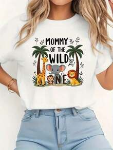 Women's Clothing Women's T-Shirt With African Safari Animal Print - Soft And Breathable Short Sleeve Top With Round Neck And Giraffe, Elephant And Lion Prints - Casual H-Cut T-Shirt Suitable For Mother's Day Gift, Spring, Summer And Autumn Outfits 100% Cotton Women's Shirts - 白色 - 查看 5