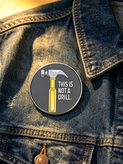 1pc Personalized Hammer Shaped Brooch Badge Printed With "This Is Not A Drill", Clothing Accessory Pin. Made Of Zinc Alloy, Suitable For Coats And Backpacks, Perfect Gift For Friends.
