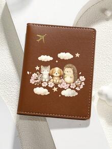1 pieza Portapassaporte con estampado de dibujos animados - Gatos, perros y erizos lindos con estrellas y nubes Organizador de viaje - Regalo de cumpleaños para esposa, novia, mejor amiga, regalo de vacaciones - Multicolor - Ver 5
