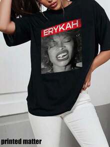 Women's Y2k Graphic Tees, Women's Oversized Summer Tees, Women's Cotton Tops, Solid Color Tees, Women's Plus Size Crew Neck Printed Casual Tees, Suitable For Home, Sports And Shopping, Soft And Comfortable, Suitable For Spring And Summer, Women's Tops, Gifts For Women, Carnival Gifts 2026 - Black - View 2