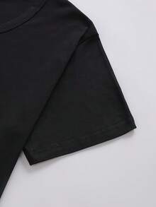 Casual Loose-Fitting Short-Sleeved Summer T-Shirt With Gradient Pink Infinity Symbol Print - Hitam - View 4