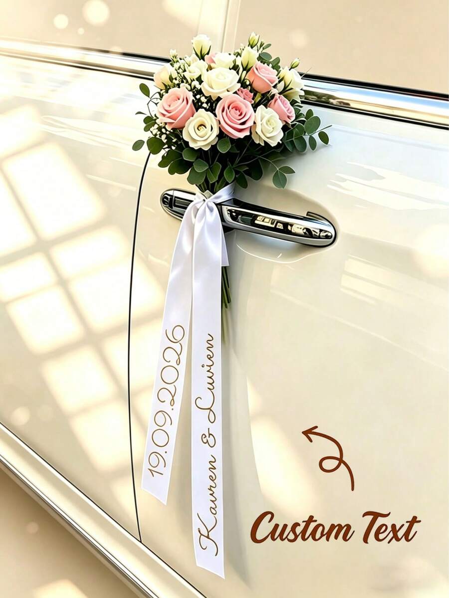 Customized Personalized Wedding Car Rearview Mirror, Wedding & Holiday Floral Arrangement, Personalized Wine Glass Ribbon, Party Decoration - Multicolor - View 1
