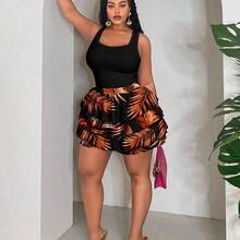 Slayr Vintage Leopard Print Plus Size 2 Pieces Set, Suitable For Vacation, Music Festival - Multicolor - Ver 5