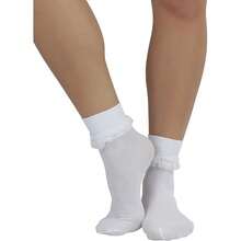 Women's Opaque Ankle High Nylon Fashion Socks W/Ruffle Lace Trim - 白色 - 查看 5