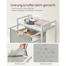 Cesto per la biancheria, contenitore per la biancheria con ripiano, cassetta per la biancheria, sacco per la biancheria rimovibile in tessuto Oxford, struttura in metallo, 65 L, 50 x 33 x 72 cm, bianco crema-bianco opaco - nero - Visualizzare 4