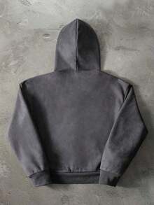 Manfinity Streetrush Black Hoodie, Men's Street Style, Popular INS Style, Basic With Double Pockets And Double Zipper, Thermal Lining, Casual, Gift For Boyfriend/Husband, Birthday Gift, Autumn/Winter - 灰色 - 查看 3