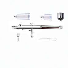 131pcs Airbrush Kit With 0.3mm Nozzle, Interchangeable Paint Cups - Ideal For Nail Art, Tattoos, Cake Decorating And Toy Model Painting - Silver - View 7