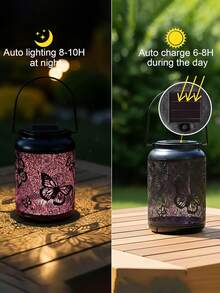 1pc Outdoor Solar Powered Colorful Pink Butterfly Lantern, Birthday Gift For Mom/Grandma, Hanging Multi-Color Metal Lighting Fixture For Yard, Patio, Backyard, Porch And Other Outdoor Areas - Multicolor - View 10
