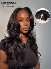 MEGALOOK 18-22 Inch Glue-Free Water Wave V-Part Human Hair Wig, Natural Black, Suitable For Daily Casual Wear, Low Coverage Natural Appearance, Suitable For Women's Daily Use - SNatural - View 1