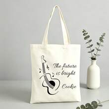 Bolsa de lona personalizable con texto de cumpleaños y nombre, bolsa de lona beige con patrón minimalista de guitarra, regalo de cumpleaños, bolso de mano para uso diario, regalo pensado para novia, amigos, bolsa de lona artística personalizada - Beis - Ver 3