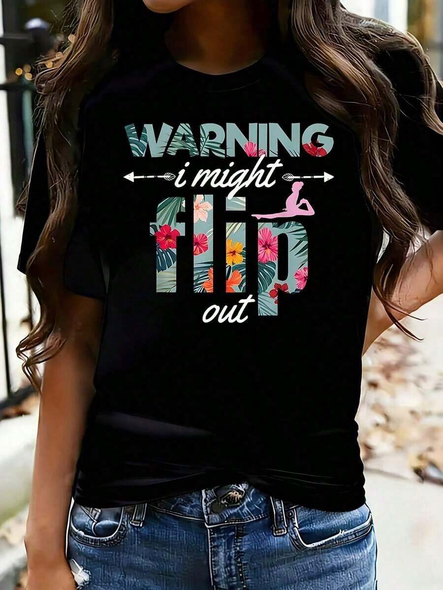 1 pieza Camiseta de Mujer con Estampado Divertido de Gimnasia, Manga Corta, Estilo Oversize, 100% Algodón, Cuello Redondo Casual, 180g, 100% Algodón, los diseños están impresos. Unisexo. - Negro - Ver 1