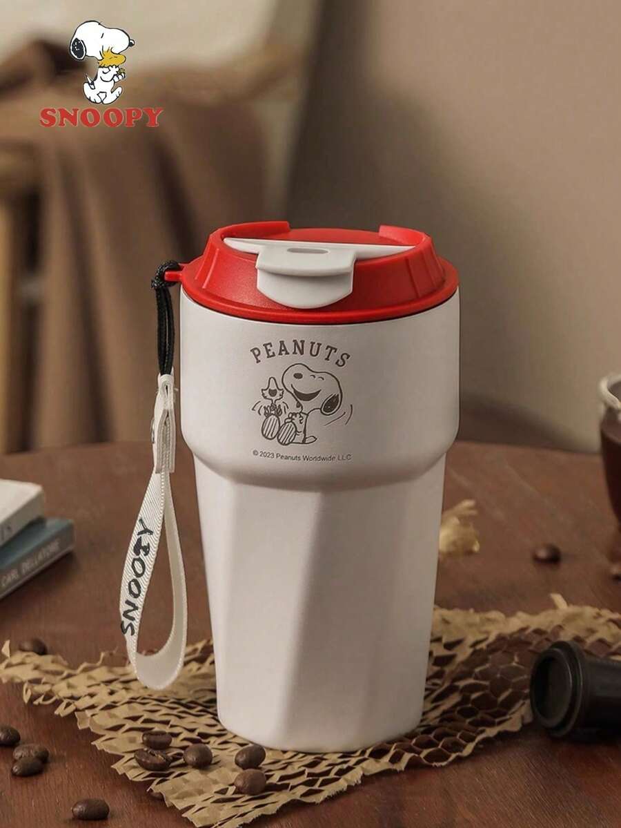 SNOOPY 1 Peça Copo Térmico Isolado a Vácuo de Aço Inoxidável de 450ml, Caneca de Café de Grande Capacidade, Copo para Carro, Copo Portátil com Palha e Tampa para Uso Externo, Mantém as Bebidas Frias - Multicolorido - Visão 1