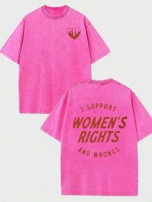 Camiseta de manga corta para hombre con estampado gráfico retro de doble cara, estilo único, 230g de algodón lavado, para usar al aire libre en verano, con un cierto grosor. - Rosa Fucsia - Ver 6