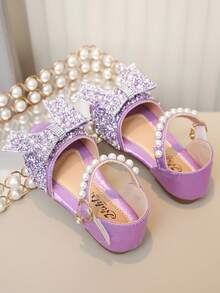1 Pair Children's Sandals With Rhinestone, Pearl, Bow Decor, PU Patchwork Round Toe, Suitable For Daily Wear, Dance, Outdoor, Festivals, Parties, Glitter Princess Shoes, Fit For Spring, Summer, Autumn - Purple - View 6