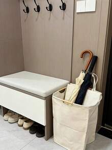 1 giỏ đựng đồ giặt gấp gọn tối giản có tay cầm bằng gỗ, dung tích lớn, dùng để đựng búp bê và đồ lặt vặt. - Màu be - Xem 5