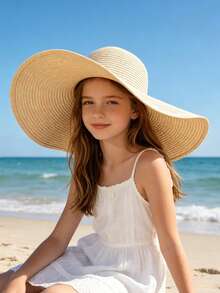 1 pièce Chapeau de soleil à large bord, grande taille, pour dames et adolescentes, couleur unie avec protection UV, chapeau d'été léger et respirant pour les voyages et les vacances - chapeau de paille à larges bords - Voir 4