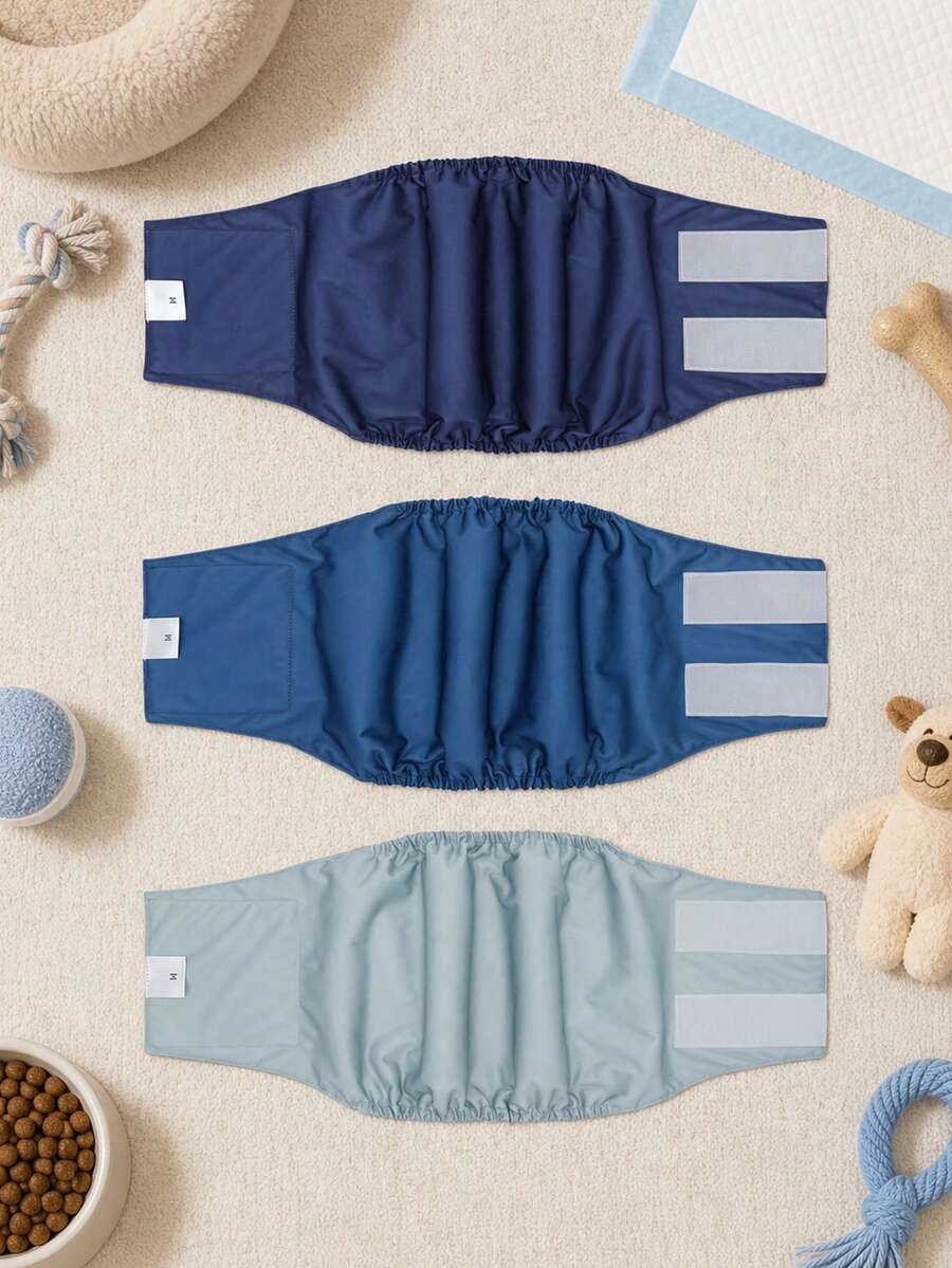 3片装可重复使用公狗尿布 - 超强吸水可水洗公狗尿布 - 可重复使用公狗尿布(纯色) - 彩色 - 查看 1
