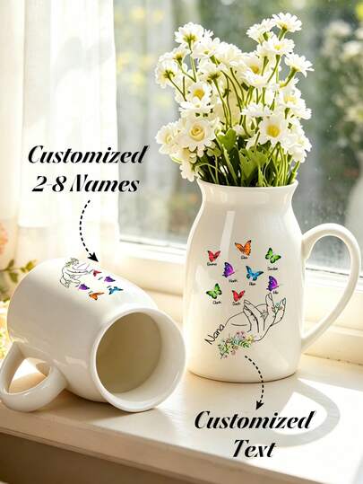 1pc Personalized Butterfly Vase Home Decor, Customizable Name, Cute Colorful Butterfly Pattern, Fashionable Daily Decorative Vase For Living Room, Bedroom, Desk, Unique Home Decor Gift For Grandma, Mom, Girlfriend, Wife, Mother's Day, Valentine's Day, Birthday, Anniversary, Elegant Home Decoration ,Travel Organizer