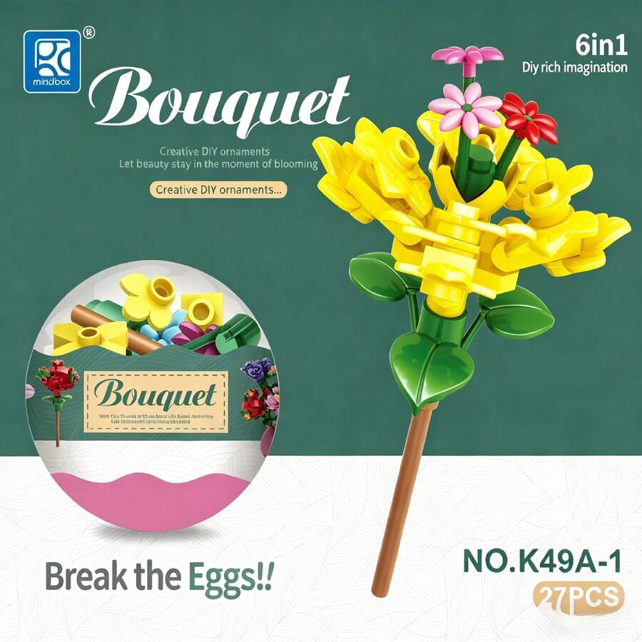 6-In-1 Flower Building Block Blind Box, DIY Flower Building Blocks Children's Toys, Room Decor 3D Puzzle Creative Building Block Model, Best Gift For Children's Day, Birthday, Mother's Day, Valentine's Day